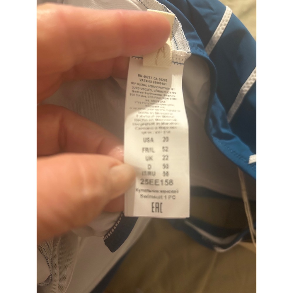 Gottex Essentials Teal Blue Striped Surplice One Piece Swimsuit 20 25EE158 NEW - Picture 5 of 5